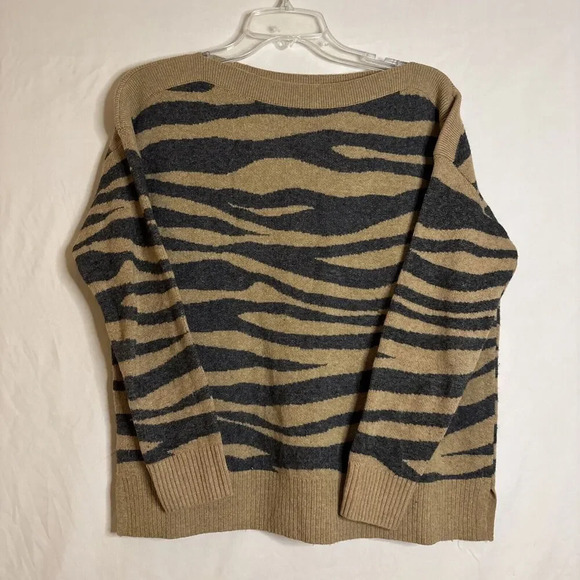 LOFT Wool Blend Boat Neck Tan Brown Gray Zebra Print Sweater Women’s Size Small - Picture 1 of 15